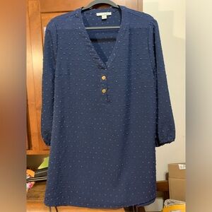 Navy Blue Women's Swiss Dot blouse, By Design